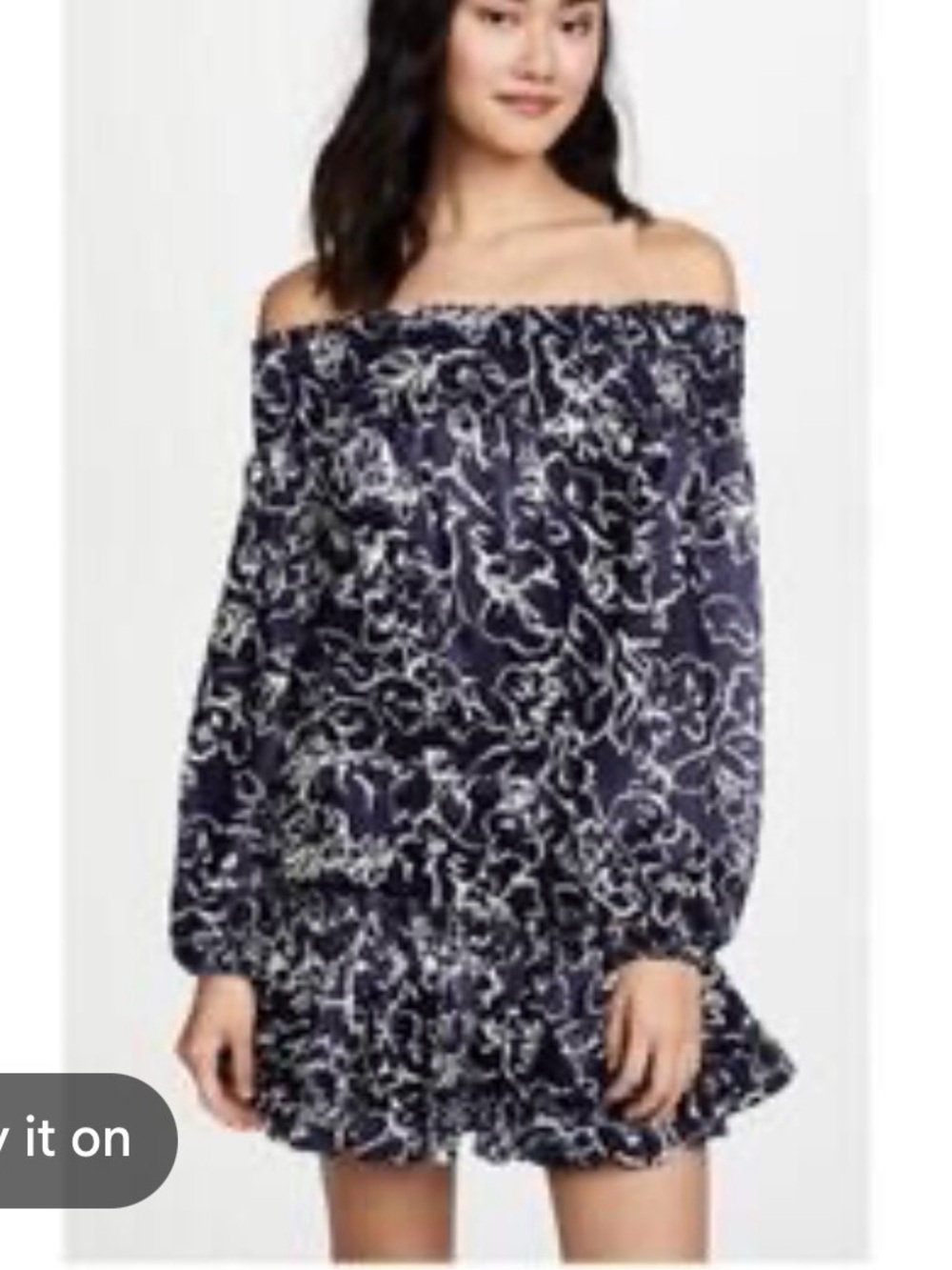 Misa Los Angeles Darla Off-the-shoulder Dress Navy Blue Floral Paisley Medium